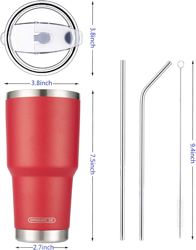 D·S 30oz Red Tumbler Double Wall Vacuum Insulated Travel Coffee Mug | Double - Image 2