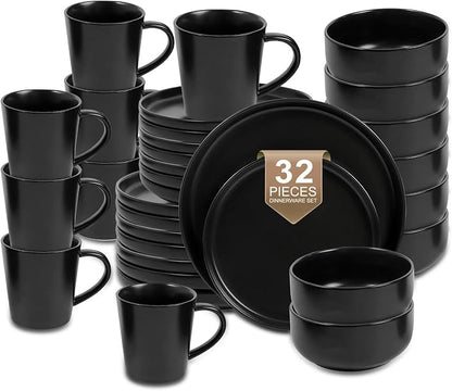 EWFEN Plates and Bowls Sets, 32 Pieces Ceramic Dinnerware Set by EWFEN