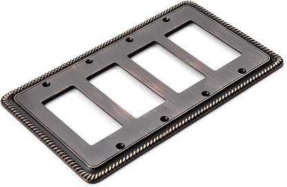 Henne Bery Rope Edge Decorative Wall Plate Switch Plate Outlet Cover (Quad Decorator, Aged Bronze)
