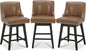 CHITA Counter Height Swivel Bar Stools Set of 3, FSC Certified Upholstered Counter Stools, Modern Swivel Barstools with Wood Legs for Kitchen Island, 26" Seat Height, Faux Leather in Saddle Brown
