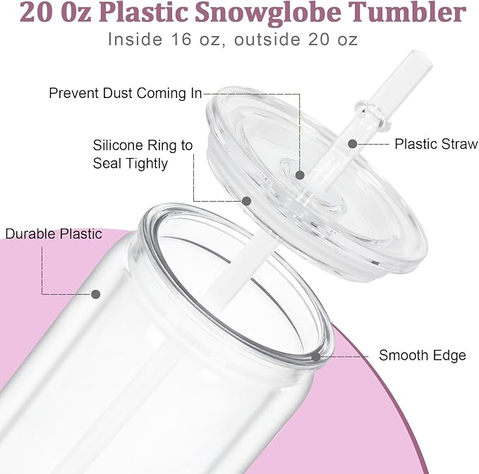 Maucircol 15 Pack Acrylic Snow Globe Tumbler, 20 Oz Pre Drilled Double Wall - Image 3