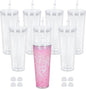24 Oz Acrylic Snowglobe Tumbler, 8 Pack Pre-Drilled Double Wall Acrylic Clear by Maucircol