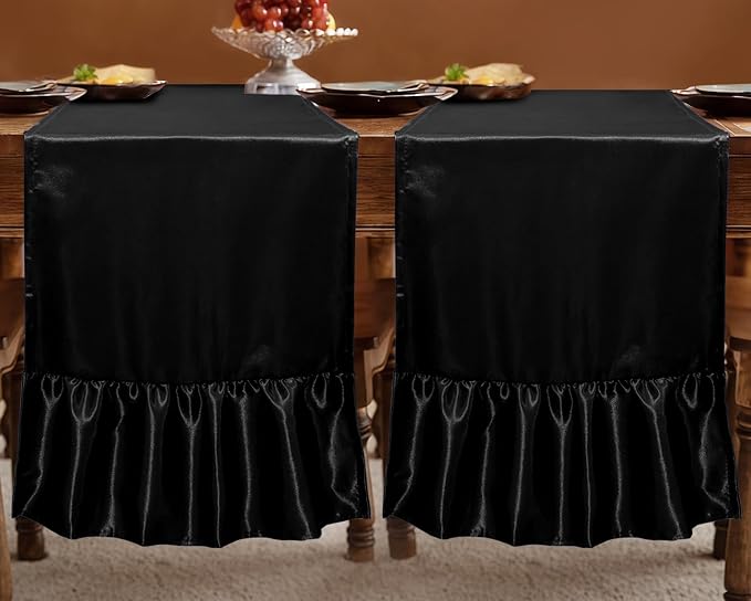 2 Pack Black Satin Table Runner 12 x 72 Inch | Ruffle Design, Luxurious Dining - Image 3