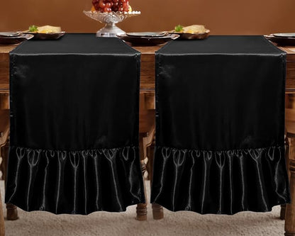 2 Pack Black Satin Table Runner 12 x 72 Inch | Ruffle Design, Luxurious Dining - Image 3