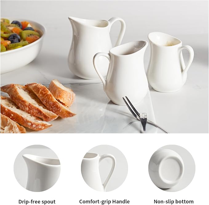 Gurygo 10 Oz Classic White Ceramic Small Creamer Pitcher - Image 3