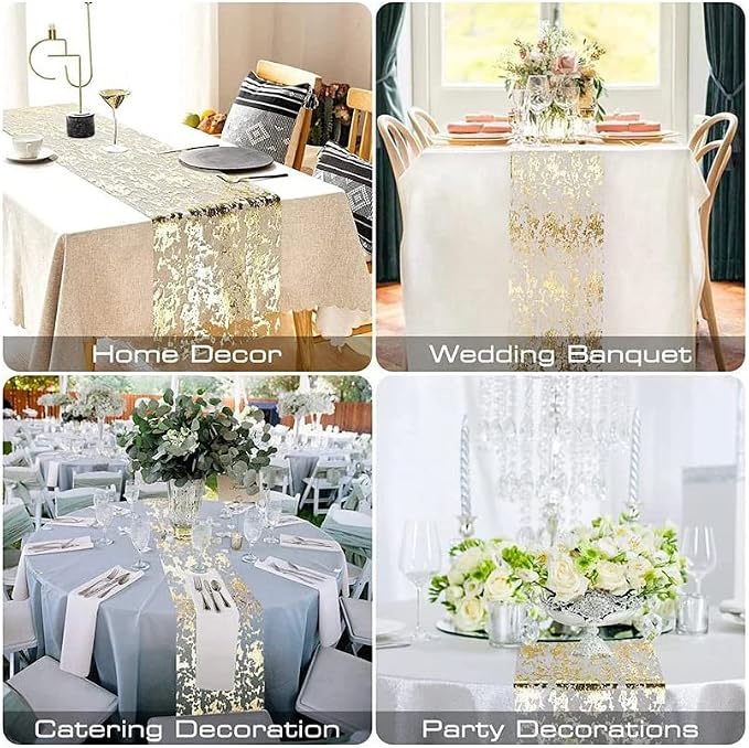 Gold Table Runner 11 Inch x 100 Feet Inches, Glitter Metallic Mesh Gold Runner - Image 6
