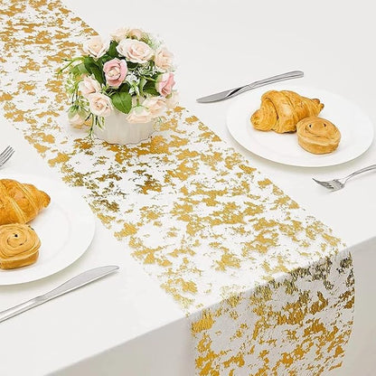 Gold Table Runner 2 Pieces, Sequin Glitter Foil Metallic Mesh Gold Table - Image 5