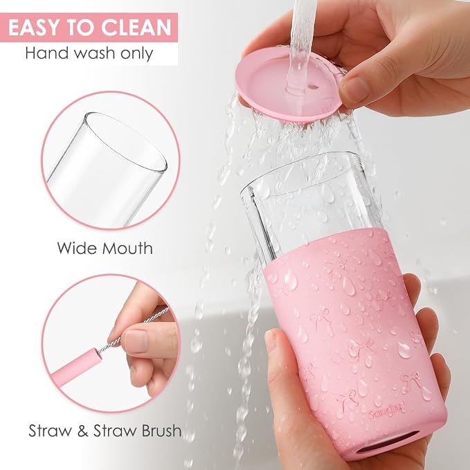 SANDJEST Glass Tumbler with Straw and Lid, Glass Water Bottle with Silicone - Image 3