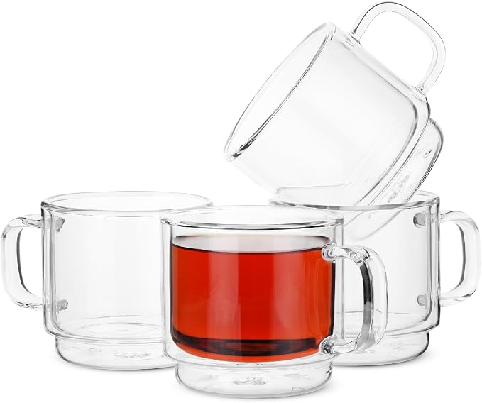 BTaT- Double Walled Stackable Glass Coffee Mugs, 12 oz, Glass Coffee Cups by BrewToATea