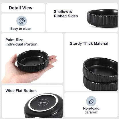 Selamica Ceramic Soy Sauce Dish, 2.6 Oz Dipping Bowls Set of 6, 3.5 Inch Pinch Bowls for Dip, Side Dish, Condiments, Sushi, Matte Black