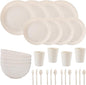 LIYH 28 Pcs Beige Wheat Straw Dinnerware Plates and Bowls Sets, Plastic Plates Reusable, Dinnerware Set for 4, Dish Set for Kitchen & Camping