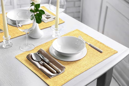 homing Cotton Linen Placemats Set of 6, Cloth Washable Farmhouse Dining Table Mats for Indoors & Outdoors, Easy to Clean, Mustard Yellow, 13 x 19 Inch