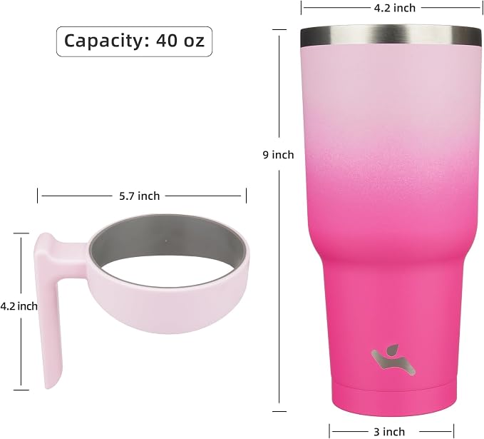 Konokyo 40 oz Tumbler with Handle and Straw, Insulated Travel Mug | Cherry; - Image 4