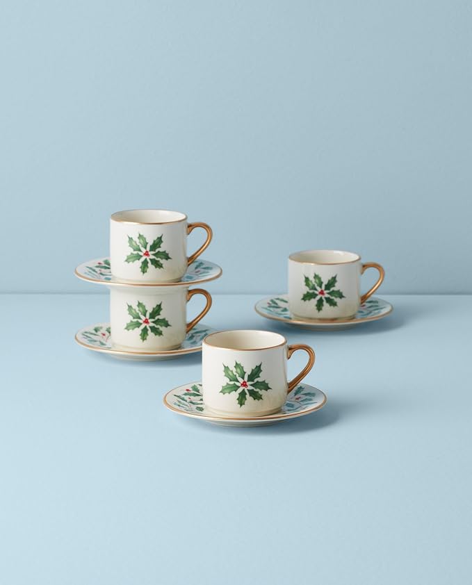 Lenox 894178 Holiday 4-Piece Espresso Cup & Saucer Set, Christmas Dinnerware - Image 3