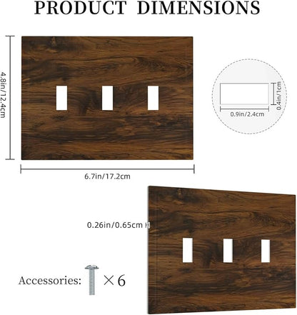 Light Switch Cover Brown Rustic Wood Grain Vintage Wooden Texture 3 Gang Wall Plate Triple Light Switch Plate Toggle Decorative Outlet Covers Electrical Switchplate for Cabin Bedroom Decor