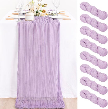 8 Pack Lilac Purple Cheesecloth Table Runner 10ft Boho Table Decor | by MLMC