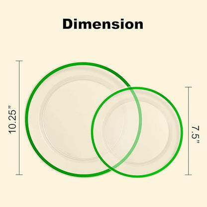 BESTSTAR 200PCS Green and Clear Plastic Plates, Green Disposable Plate Set with 100 Dinner Plates and 100 Dessert Plate for Party, St. Patrick's Day