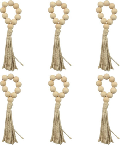 Wood Bead Napkin Rings with Tassel, Boho Party Decor, Jute Farmhouse Decor - Image 6