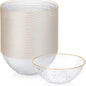 R-kay 100 Pack Hammered Gold Plastic Bowls Disposable Heavy Duty - 12 Oz Clear Plastic Bowls For Parties - Premium Clear Disposable Bowls for Hot Soup, Salads.