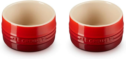 Le Creuset Stoneware Round Ramekin Straight Wall Set of 2, 7 oz. Each, Cerise
