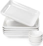 8 Inch Appetizer Plates Set with Dipping Cups for Serving, Desserts, Salads – Chip-Resistant, Porcelain, Rectangular Dinner Plates – Free of Plastic & Lead – 6 Small, White Dinner Plates & Cups