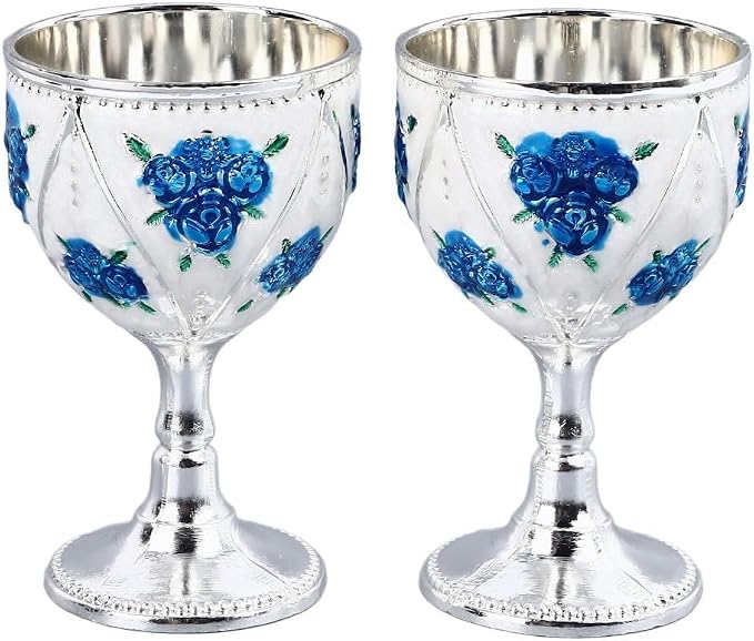 2 Pcs Vintage Metal Wine Cups, Alloy Embossed Mini Goblets, 2.76 x 1.69 in by Unknown