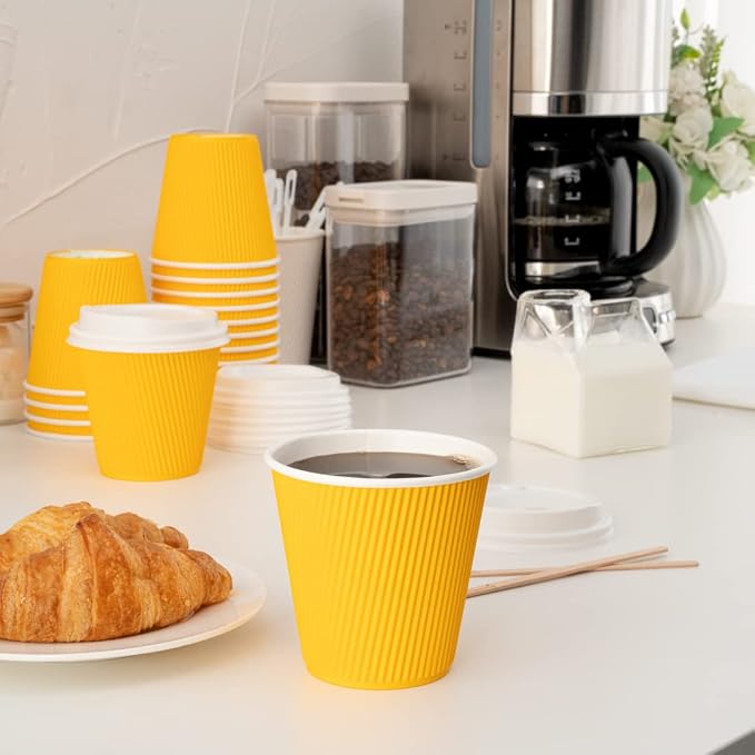 Restaurantware 8 Ounce Double Wall Disposable Coffee Cups, 500 Insulated Yellow - Image 10