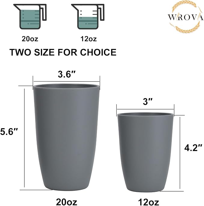 Wrova Wheat Straw Cups 8 PCS Good Alternative to Plastic Reusable Cups 20 oz - Image 3