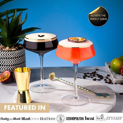 VEMACITY Deluxe Espresso Martini Glasses Set of 4, Bar Tools, Coupe Glasses | - Image 4
