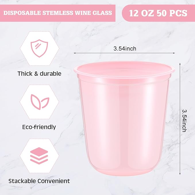 Ziliny 50pcs Disposable Stemless Glasses 12oz Crystal Plastic Wine Glasses - Image 3