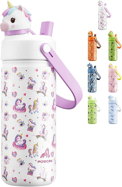 POWCAN Kids Water Bottle for School: 2-in-1 Straw Spout Lid by POWCAN