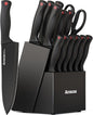 Knife Set, Astercook 15 Pieces Knife Sets for Kitchen with Block, Dishwasher Safe Kitchen Knife Set with Built in Sharpener Block, German Stainless Steel Knife Block Set, Valentine's Gift