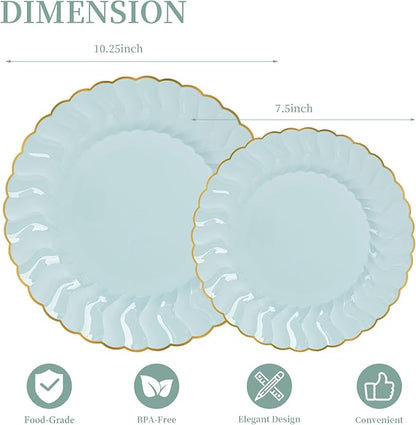 Lullaby 60PCS Sage Green Scalloped Plastic Plates - Image 2
