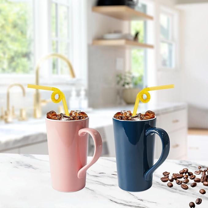 20 OZ Simple Pure Pink Blue Mug Plain Large Tall Ceramic Milk Tea Coffee Mug - Image 4