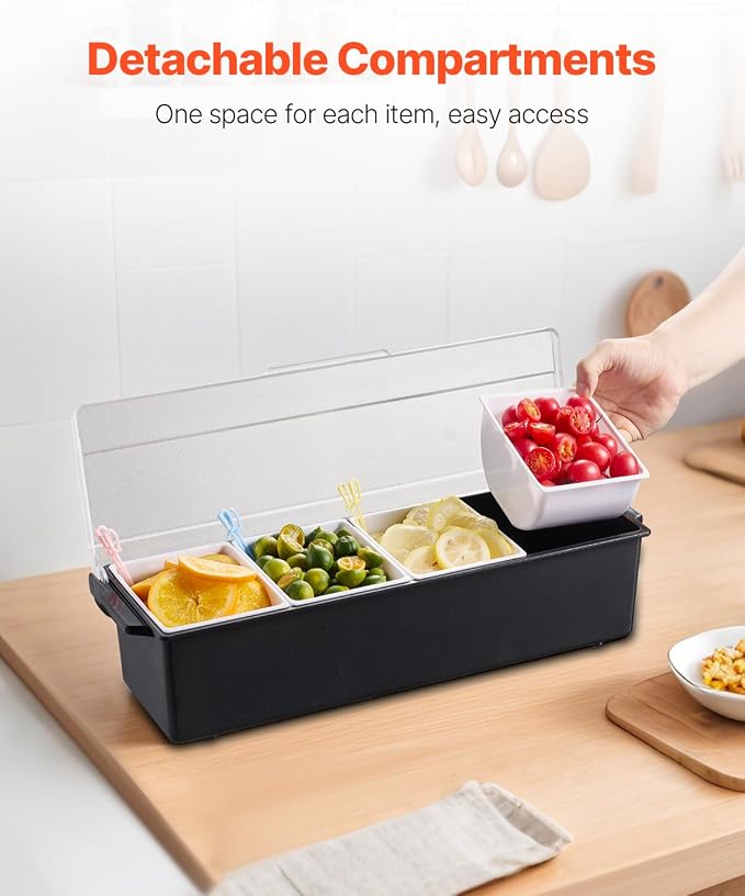VEVOR Chilled Condiment Server, 4 Compartment Ice Cooled Condiment Serving - Image 4