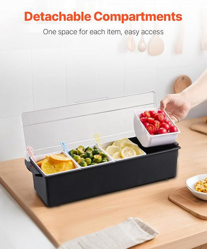 VEVOR Chilled Condiment Server, 4 Compartment Ice Cooled Condiment Serving - Image 4