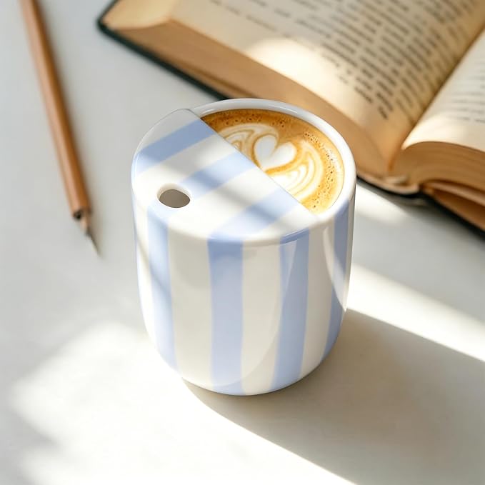 Ceramic Coffee Mug with Sip Hole 10 oz Retro Espresso Cup with Half Lid Hand - Image 5