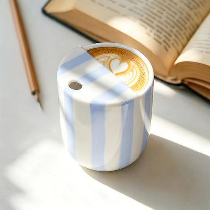 Ceramic Coffee Mug with Sip Hole 10 oz Retro Espresso Cup with Half Lid Hand - Image 5