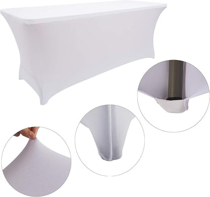 LZY 4 Pack Spandex Table Covers 6 Feet, Stretch/Fitted Table Covers for 6 Feet Folding Table, Rectangular Spandex Table Cloths for Wedding Party or Event (6FT-4PCS, White)