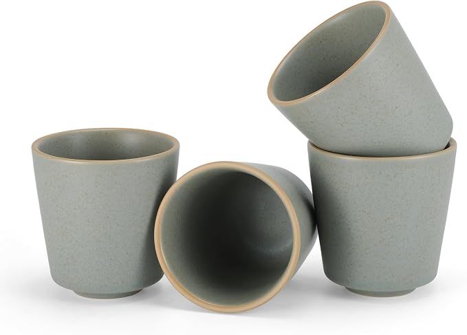 6.7 Ounce Janpanese Tea Cup Set of 4, Matte Grey | Ceramic Matcha Cup by Renewrevital