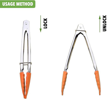 Appetizer Tongs 7-Inch Silicone Tipped Kitchen Tongs, Set of 3 (Orange)