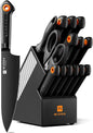 WIZEKA Kitchen Knife Block Set: 15 Pieces Dishwasher Safe Knives Set for Kitchen, Ultra Sharp Black Knife Set With Sharpener, Non-Slip Handle, Anti-Rust Coating, Dark Vision Series