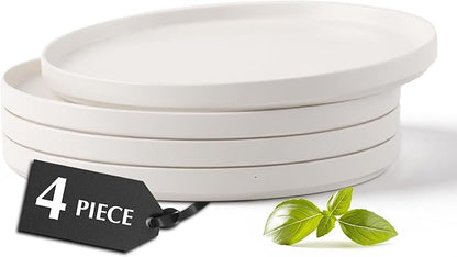 MIAMIO – Ceramic Dinner Plates Set for 4 People/Ceramic Dinnerware 4-Piece, Modern Stoneware, Dishwasher & Microwave Safe – Luxe Collection (White, 8 Inch)