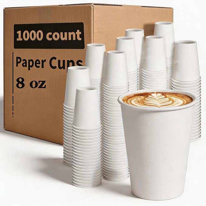 MOUMOULIFE Disposable Paper Coffee Cups 8 oz 1000 Count Bulk, Leak-Proof White by moumoulife