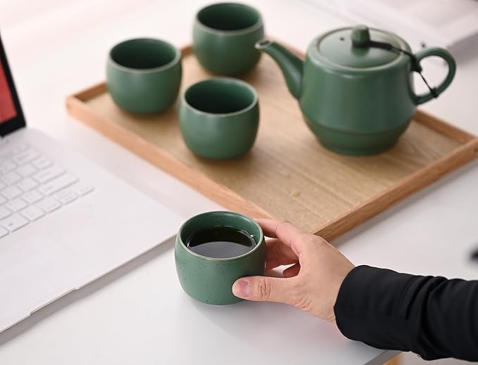 Rural Style Small Ceramic Espresso Cups Set of 4 Coffee Mugs 5oz Green | Tea - Image 6