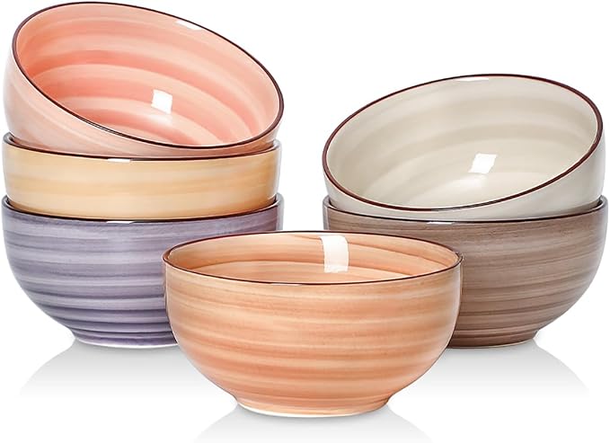 Selamica Ceramic Ice Cream Bowls, 12 OZ Dessert Bowls Set of 6, 4.7 Inch Small by Selamica