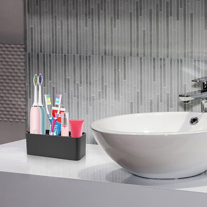 Toothbrush Holder for Bathrooms Toothpaste Holder Stand Bathroom Organizer for Toothbrush Makeup Brushes Holder (Black)