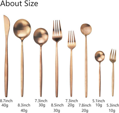 JASHII 32-Piece Tableware Set Stainless Steel Flatware Set with Coffee Spoon Long Handle Spoon Premium Cutlery Service for 4 Satin Finish Utensils for Home (Copper)