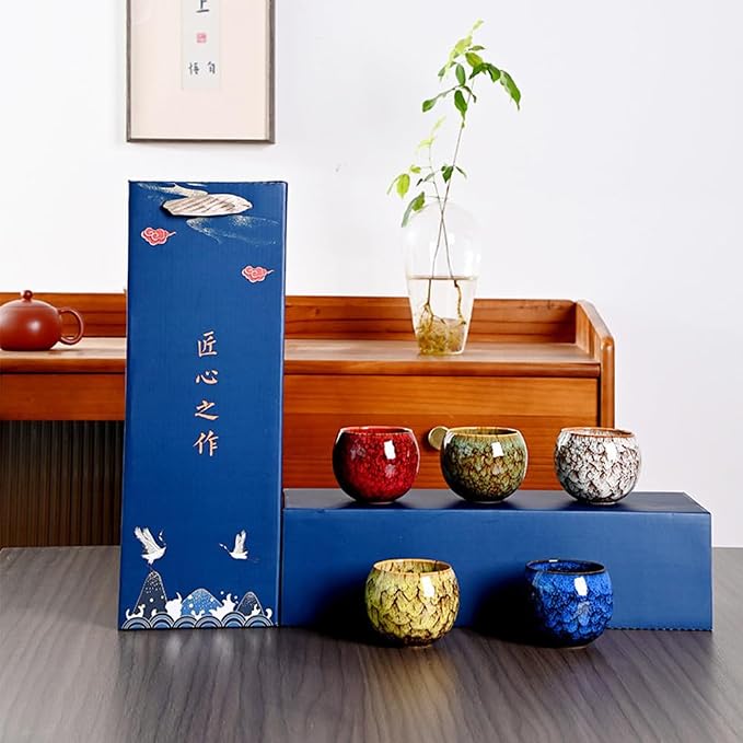 5Pcs Ceramic Tea Cup Set, 6oz Chinese Tea Cups - Image 7