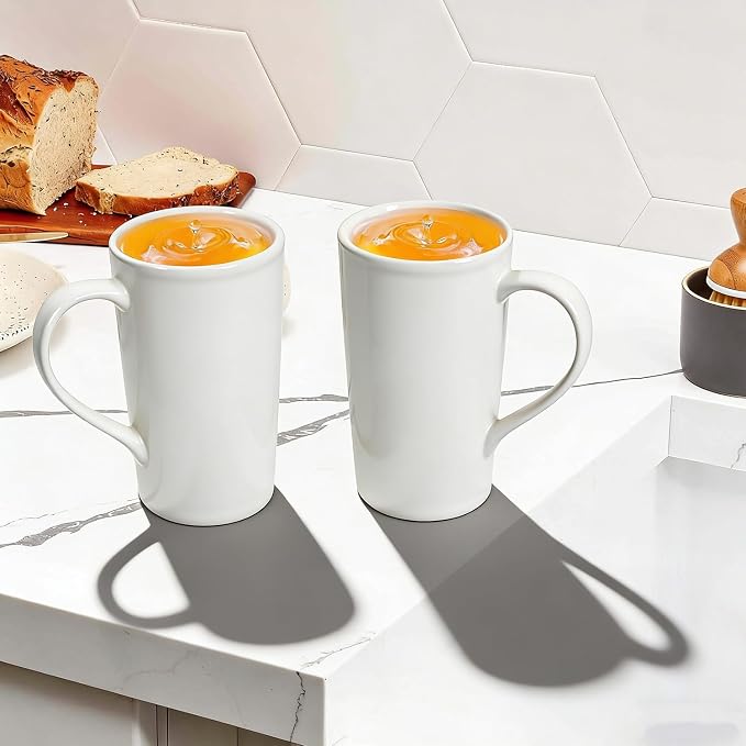 20oz Ceramic Coffee Mugs Set of 2, Large White Coffee Cups - Image 2